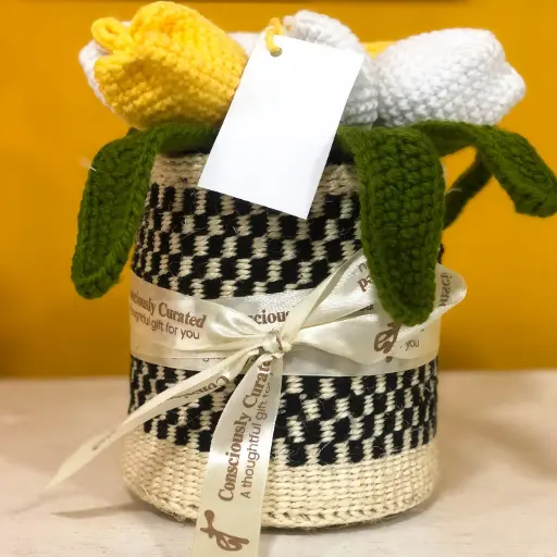 Crotchet Flowers, Lilies, in Handwoven Basket